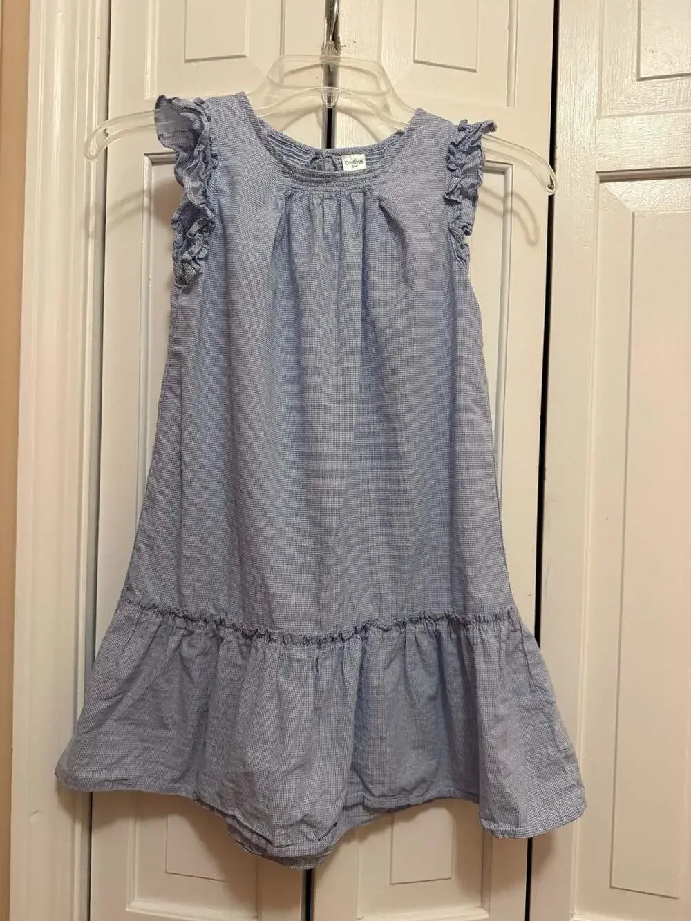 OshKosh B'gosh Girls Blue Gingham Smocked Tiered Ruffle Dress